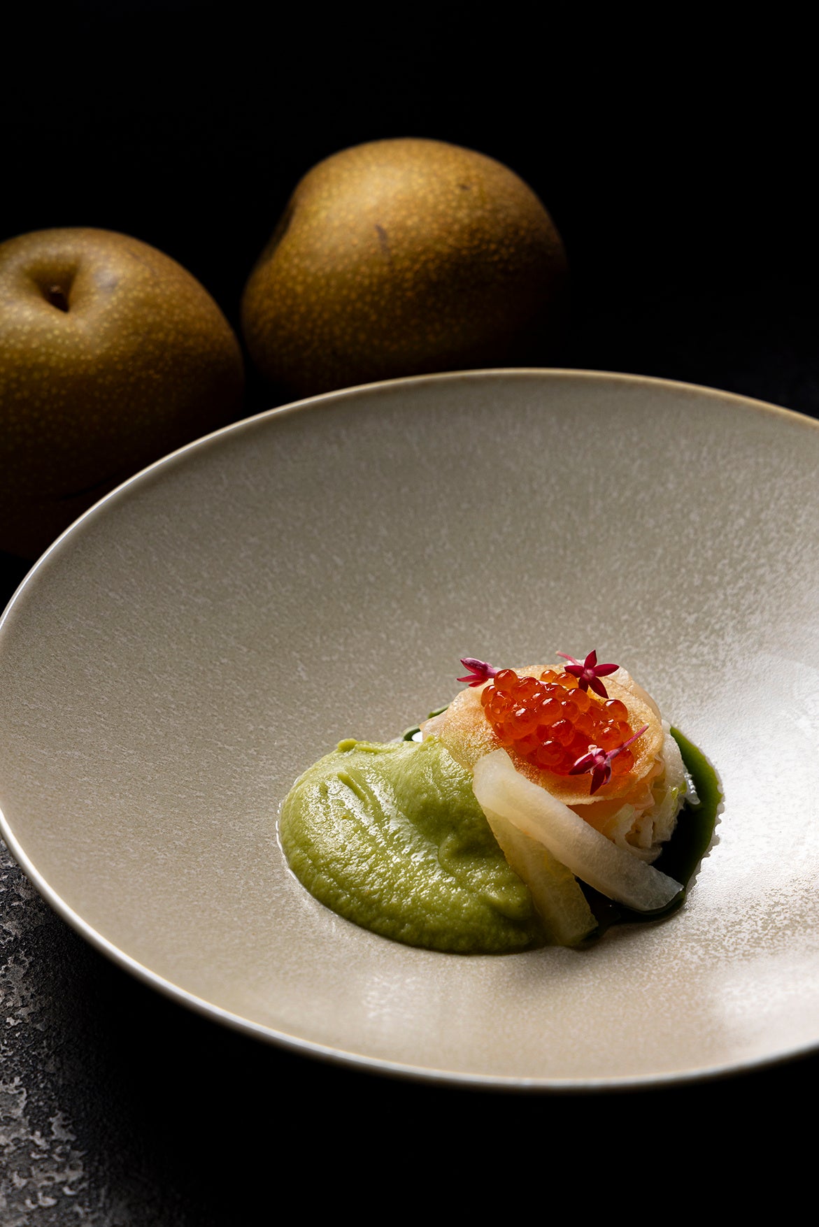 ホタテ貝と梨のエスカベッシュ