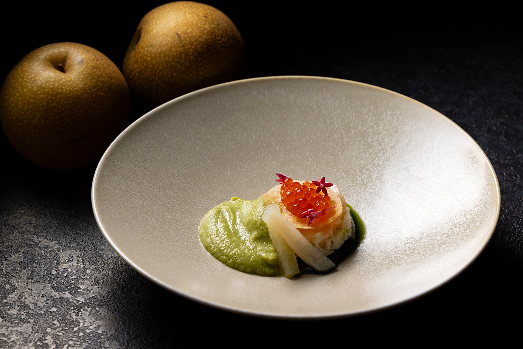 ホタテ貝と梨のエスカベッシュ