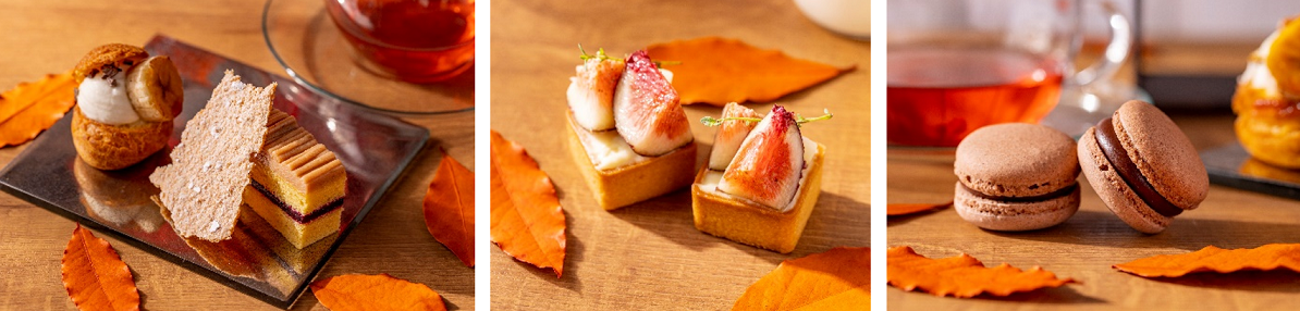 シュー・バナーヌ & カシスマロン　　　／　　　タルトフィグ　　　／　　　マカロンショコラ