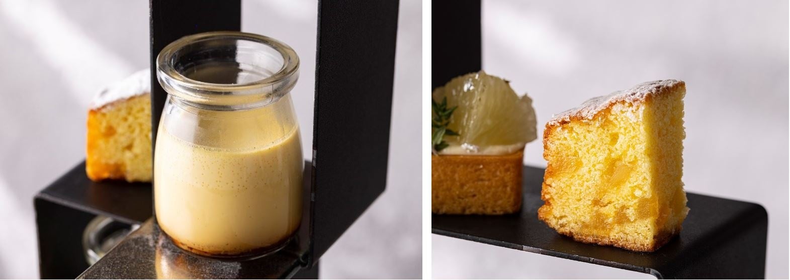 ▲KASA平飼い卵のプリン(左)　　　　　　　　　　　　　　　　▲ケーク・ジンジャーシトロン(右)