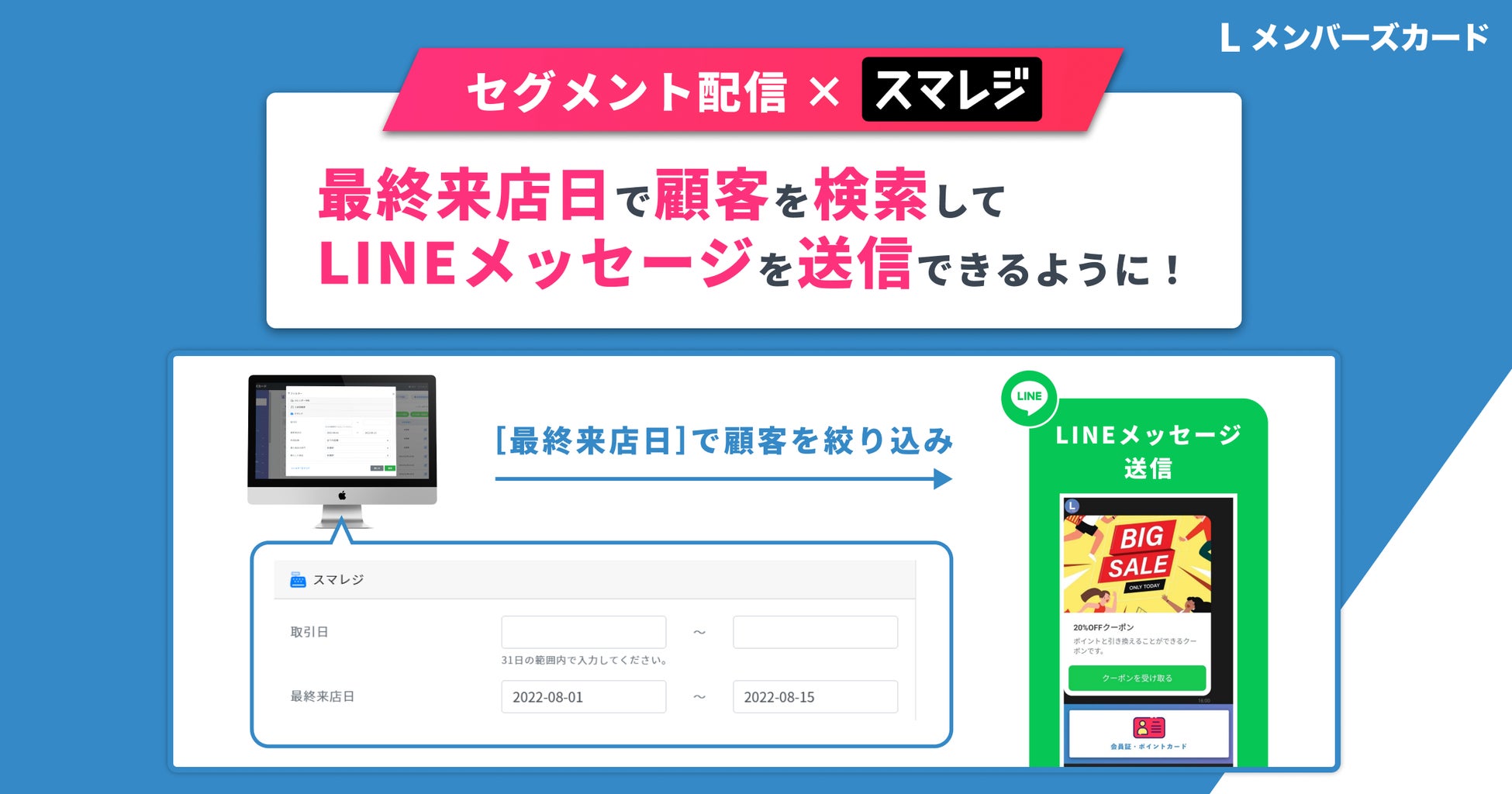 最終来店日で顧客を検索して Lineメッセージ送信が可能に スマレジ連携 デジタル会員証lineミニアプリ L メンバーズカード 合同会社oblivionのプレスリリース 最終来店日で顧客を検索して Lineメッセージ送信が可能に スマレジ連携 デジタル会員証lineミニアプリ L メンバーズカード 合同会社oblivionのプレスリリース
