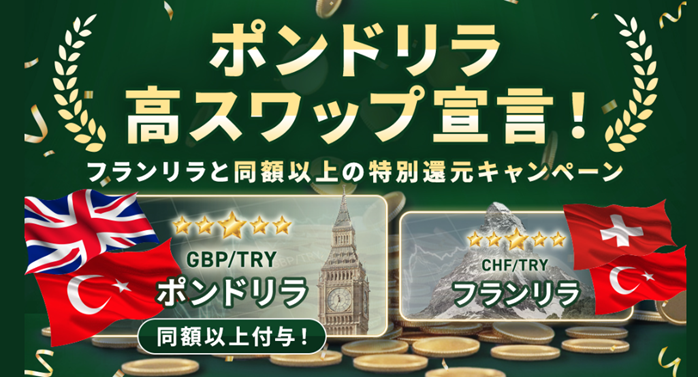 「ポンドリラ高スワップ宣言！フランリラと同額以上の特別還元キャンペーン」実施！
