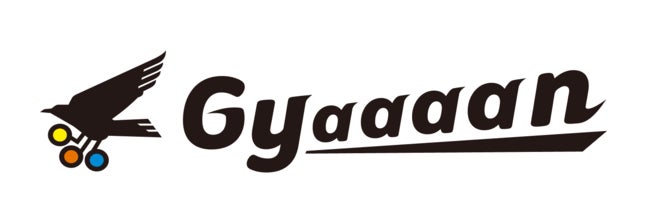 Gyaaaanのロゴとロゴタイプ、カラスは日本の神話にあるヤタガラスや中国の神話に登場する金烏のような三本足のカラスをモチーフとしている