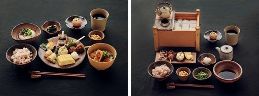 【メニュー一例（税込）】左より：7種のtakatsukiプレートセット 1,800円、湯豆富セット 2,000円 ＊事前予約要