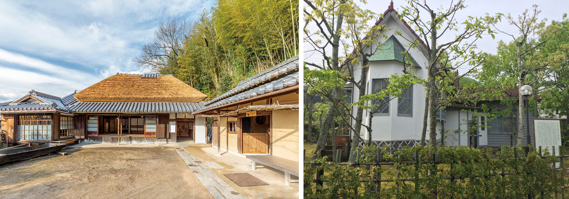 夢二生家記念館（左）、少年山荘