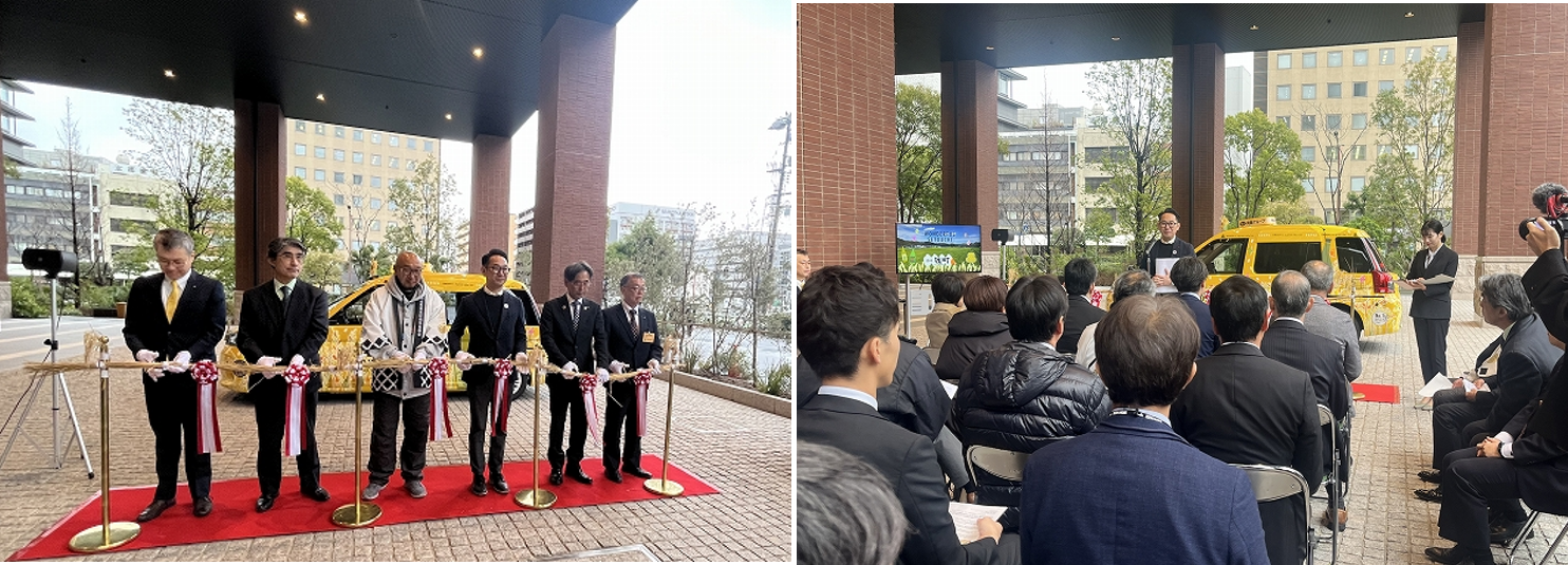 出発式の様子。雄町の稲でテープカット