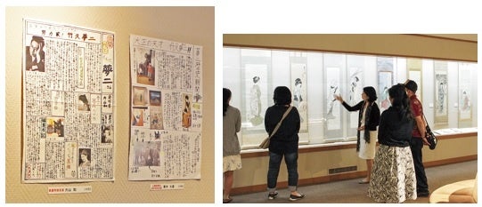 左：「こども夢二新聞」作品展示／右：夜の特別鑑賞会