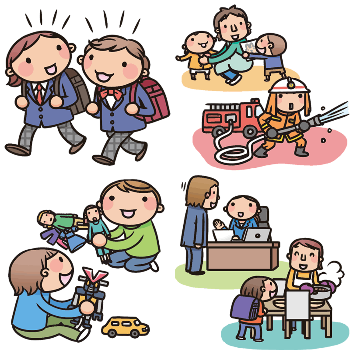 人形で遊んでいるのは女の子、それとも男の子？ごはんをつくってくれているのはお母さん、それともお父さん？