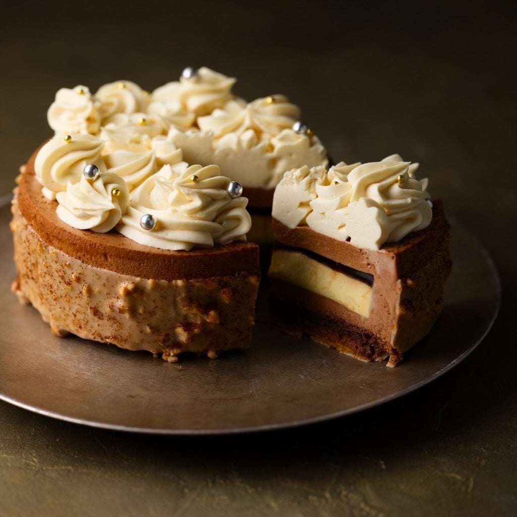 ショコラクリームやコーヒーのジュレ、プラリネアマンドが 絶妙なハーモニーを醸し出す、シンプルだけど余韻の残る大人味のクリスマスケーキ（写真は「ムースカフェトンカ」）