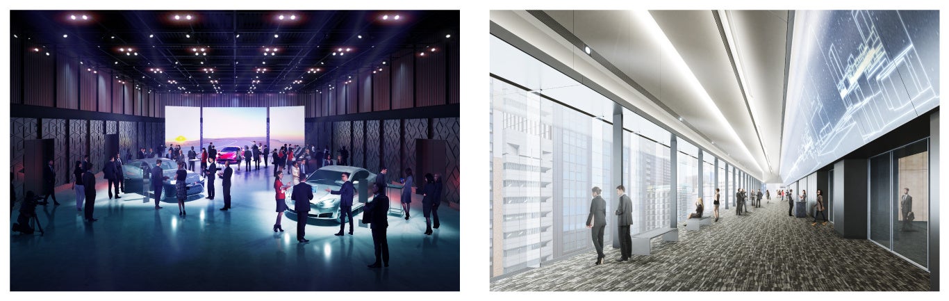 左：大ホール イメージパース　右：ホワイエ イメージパース