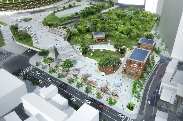 外苑西通り側から見た広場空間