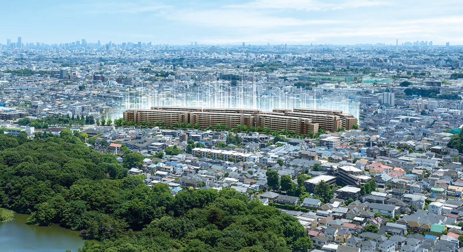 「都立石神井公園」（上空）側から「Brillia City 石神井公園ATLAS」を望むイメージ
