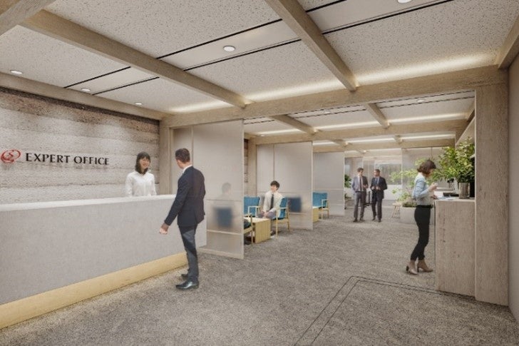 大阪の地層を特徴的な塗装で表現したエントランス