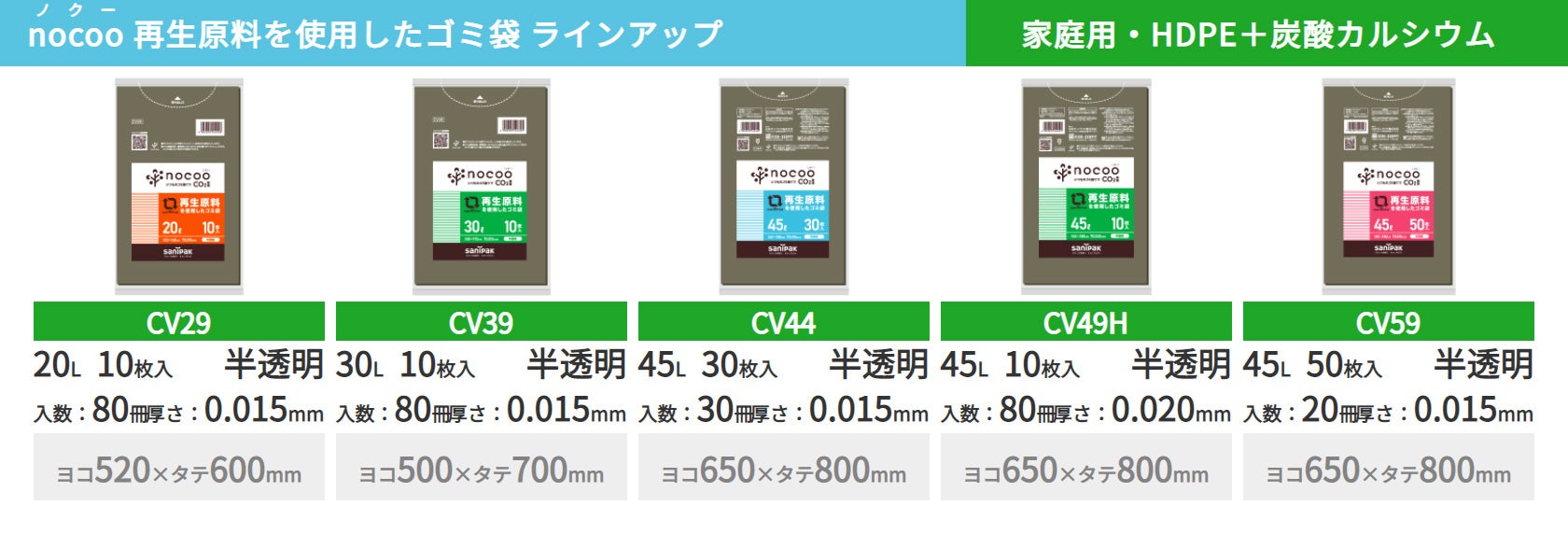 再生原料を使用したゴミ袋HDPEラインアップ