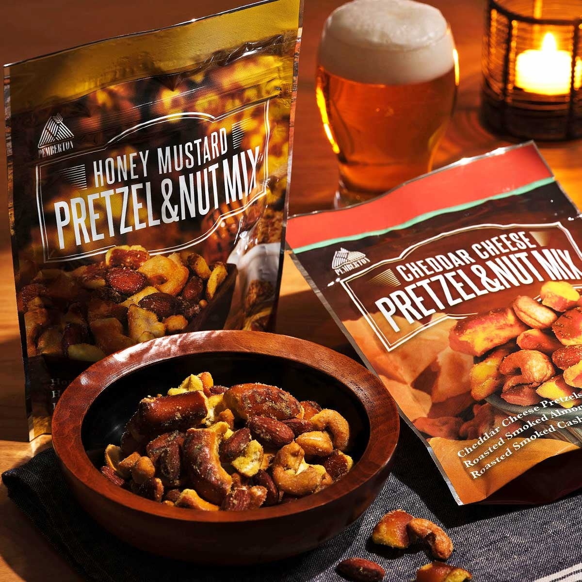 ペンバートン チェダーチーズ プレッツェル＆ナッツミックス／ハニーマスタード プレッツェル＆ナッツミックス