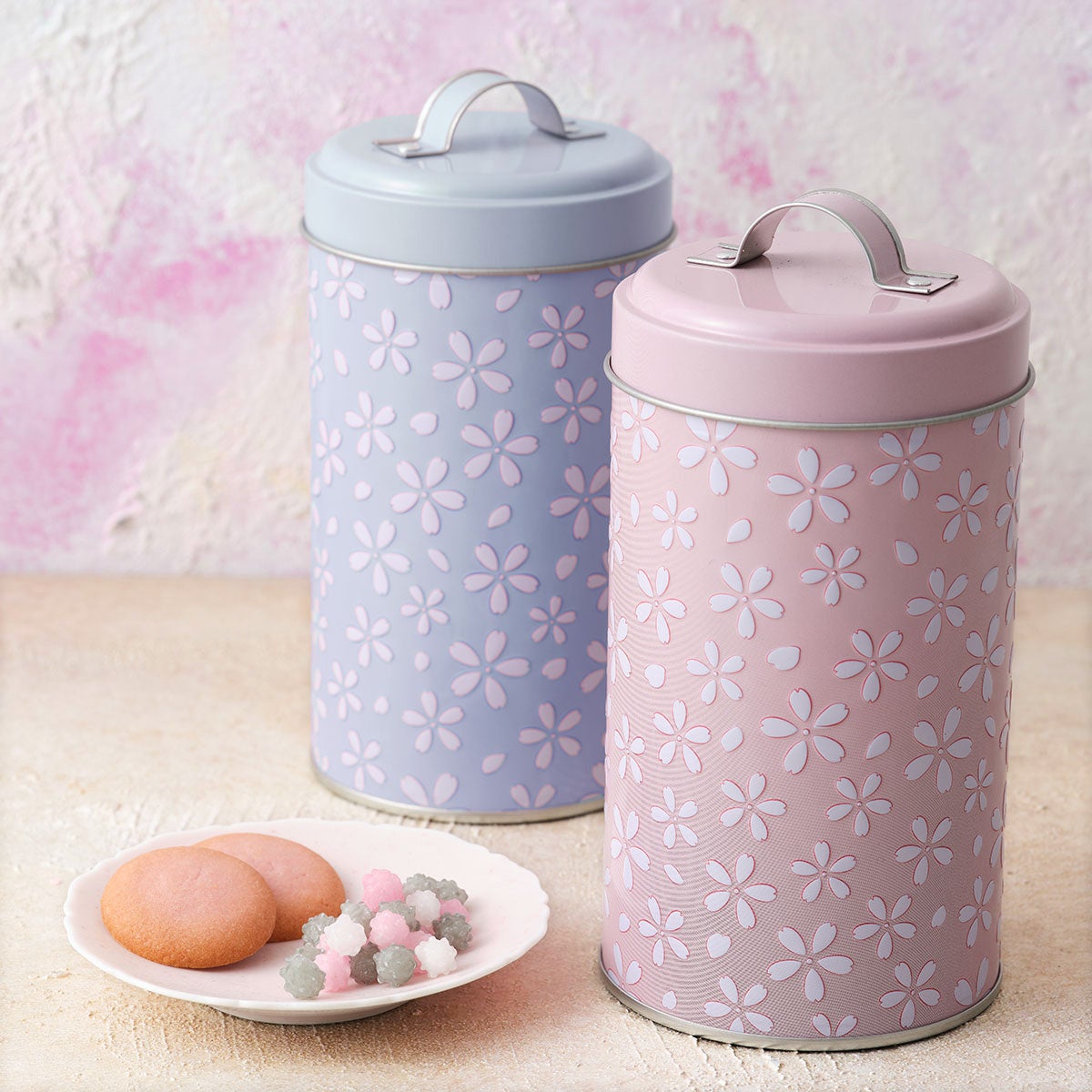 オリジナル さくらキャニスター缶 ピンク／ブルー