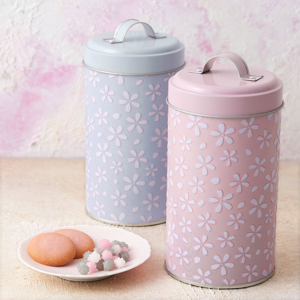オリジナル さくらキャニスター缶 ピンク／ブルー