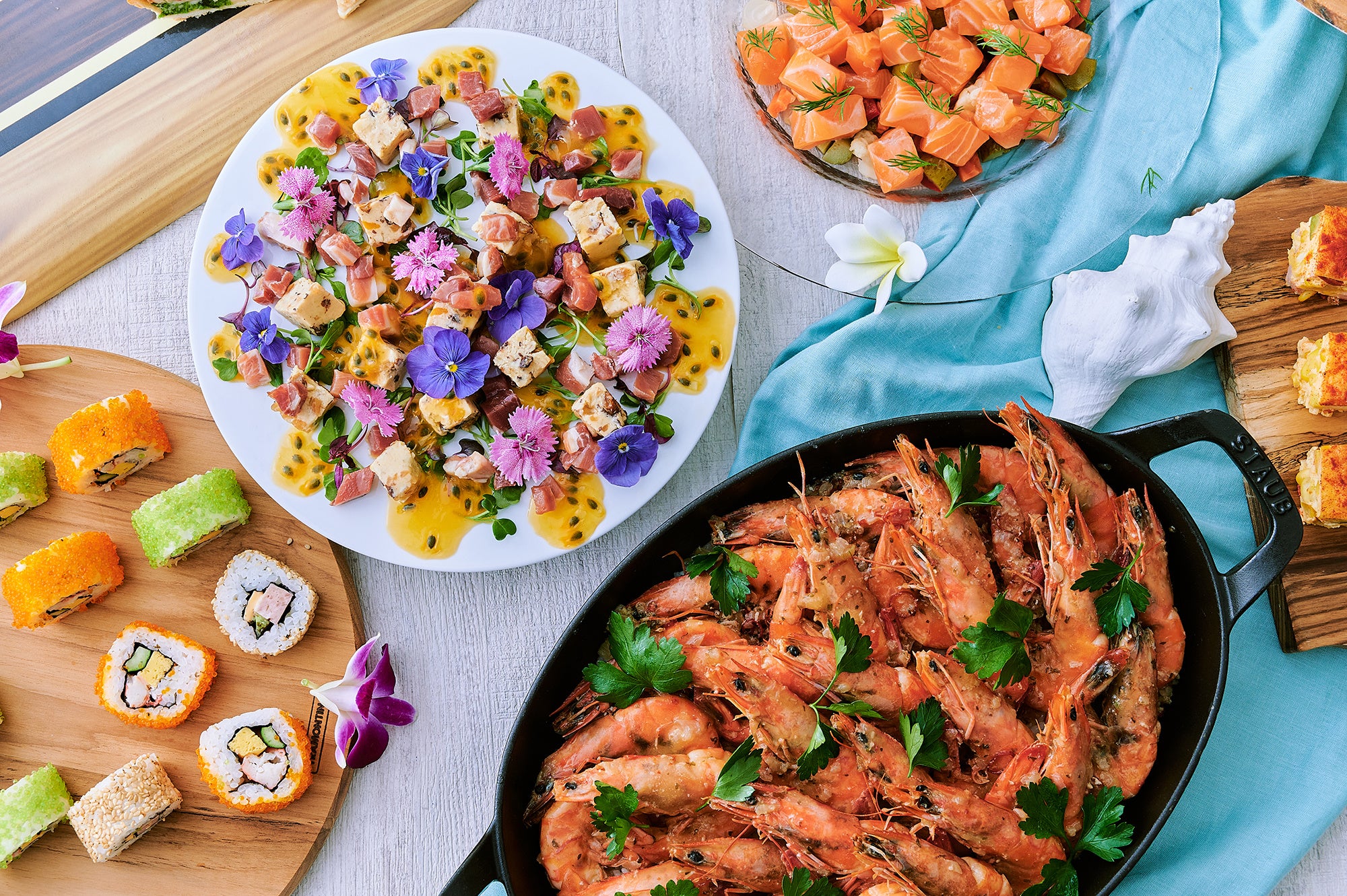 ディナーではガーリックシュリンプを用意