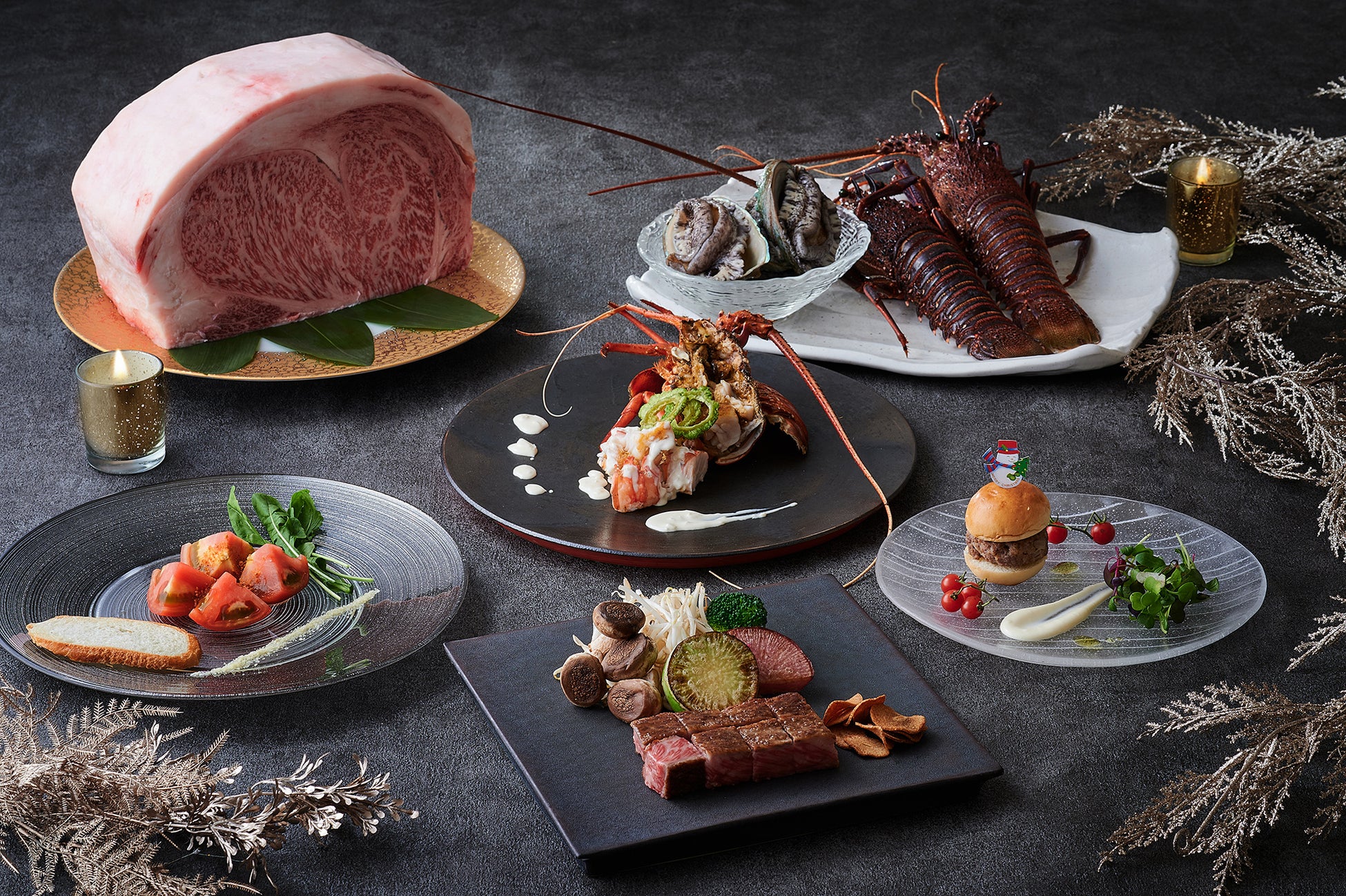 <鉄板焼 匠>鮑&伊勢海老と神戸牛&黒毛和牛食べ比べクリスマスディナーコース