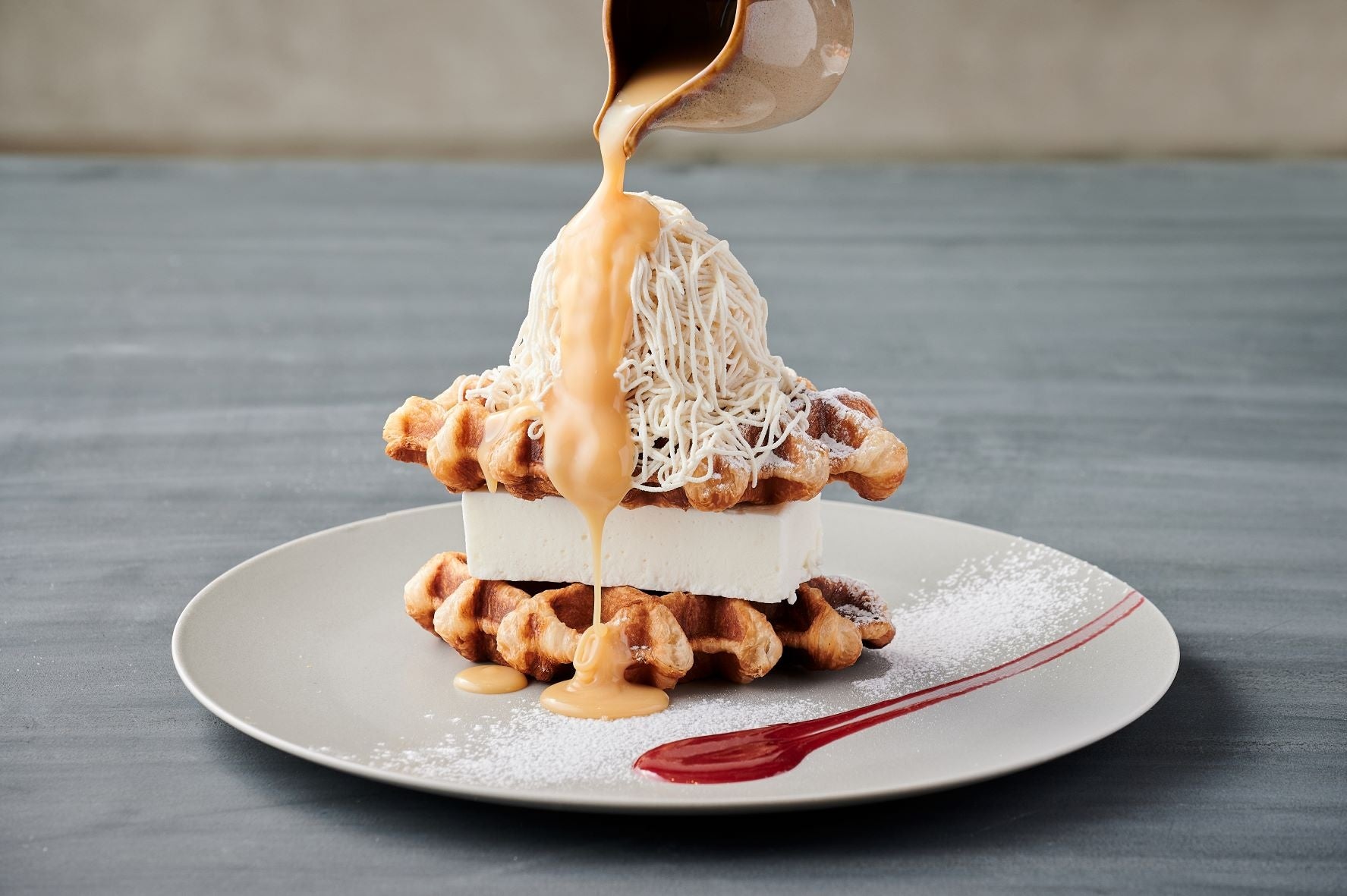 ホワイトチョコレートソースをかけることでより濃厚な味に