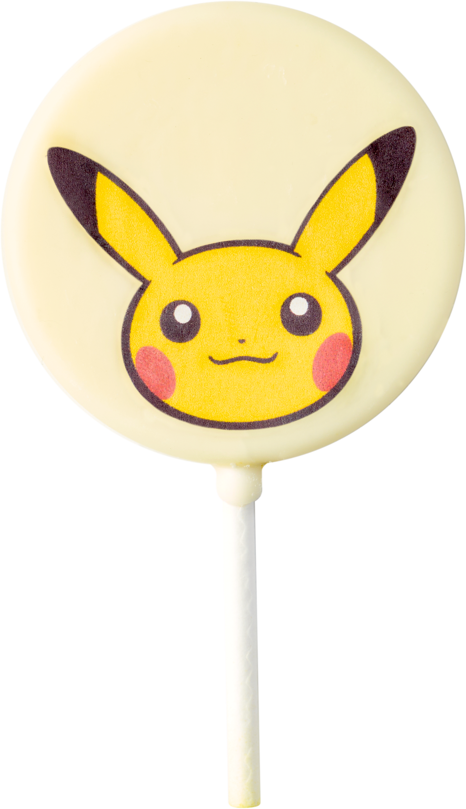 「ピカチュウ ロリポップ」表情がキュートなピカチュウのチョコレートロリポップ。手にもって一緒に写真に 撮りたくなるデザートです。