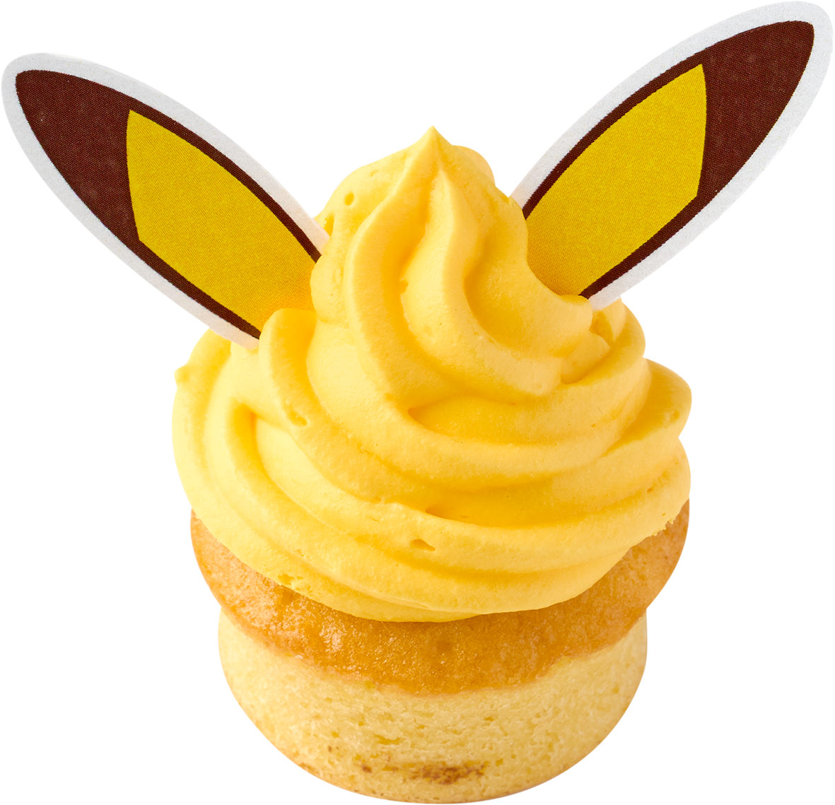 「ピカチュウマフィン」柑橘風味のマフィンに黄色のシャンティクリームをのせ、ピカチュウを表現。耳が愛らしいマフィン