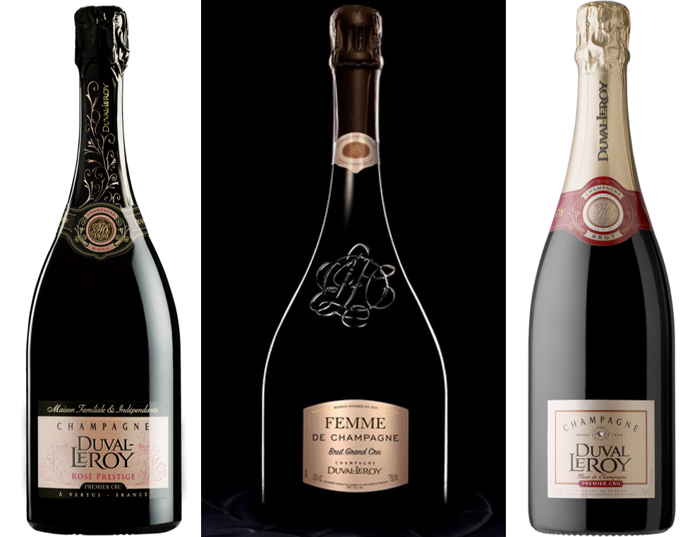 「女性らしさ」「繊細」「気品」をキーワードに独自のスタイルと個性を追求した シャンパーニュ造りに力を注ぐ「デュヴァル＝ルロワ」。今回のコラボレーションディナーのために特別にセレクトされたシャンパーニュ3種類。