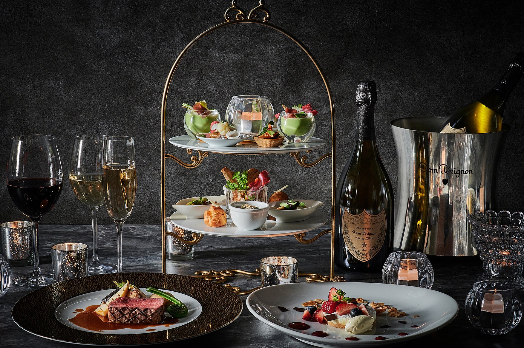 フレンチテイストの彩り豊かなオードブル、 国産牛のグリル、デザート付いたフリーフロープラン