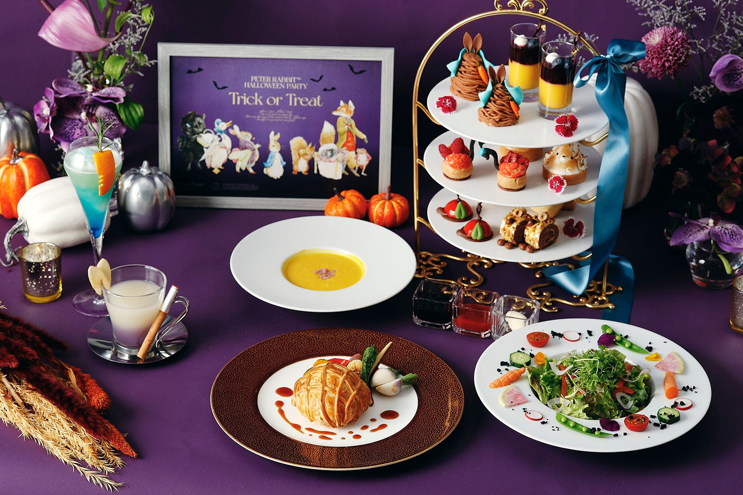 セイボリーの代わりにサラダ・スープ・パイが付いたスペシャルディナー