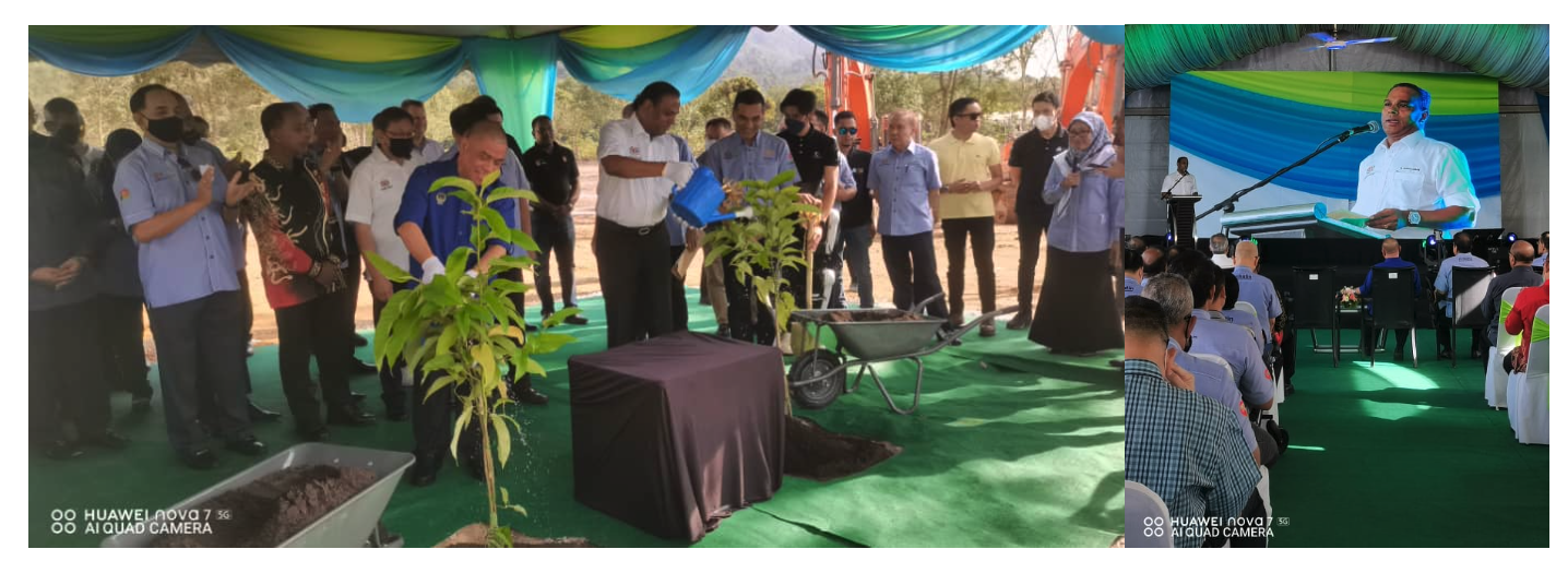 左： 起工式の様子   　　　　　　　　　右：マレーシア人的資源省Dato Seri Saravanan大臣のスピーチ