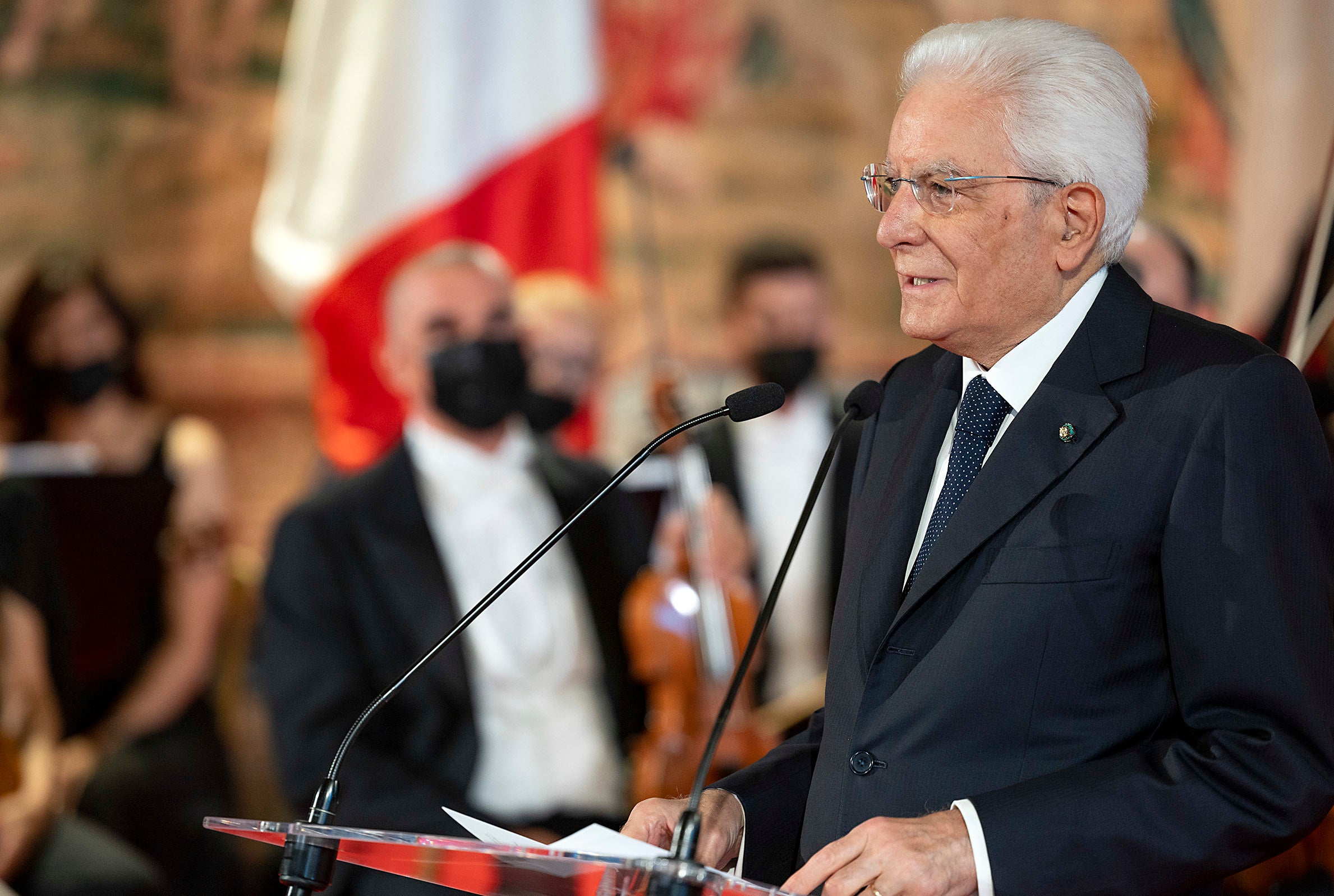 ローマ・クイリナーレ宮殿のフェニーチェ歌劇場管弦楽団との演奏に際しイタリア大統領のスピーチ (C)Presidente della Repubblica