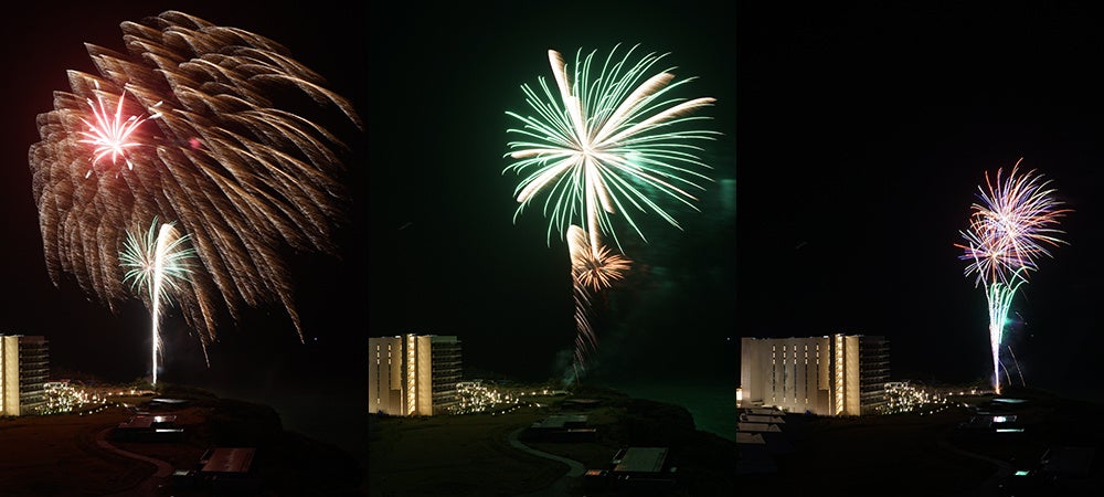 ホテルのバルコニーから目線の高さで見れる、迫力満点の花火