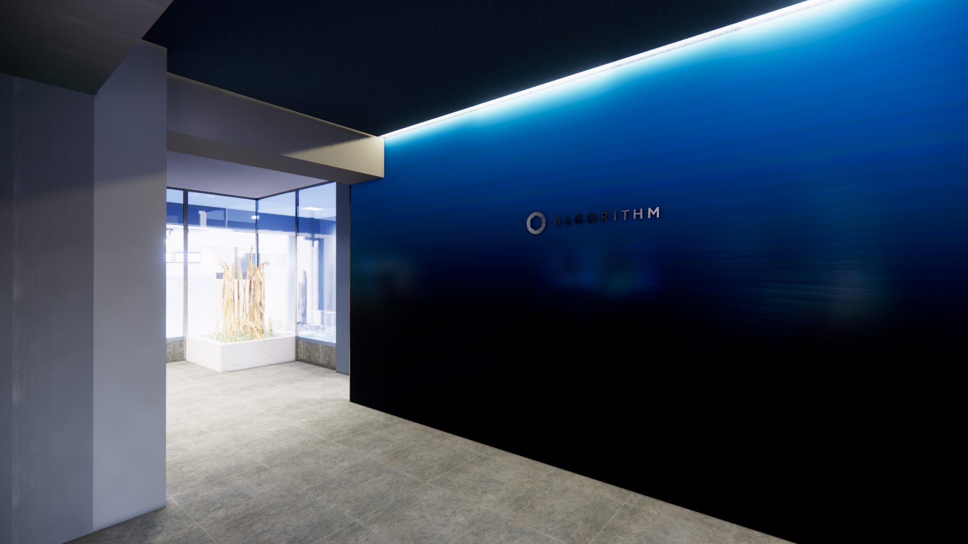 エントランスには弊社の世界観を表現するプロジェクションマッピングを投影予定