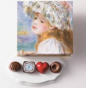 それぞれの名画にちなんだプリントチョコが入っており、この商品ではかわいいレース柄のチョコが楽しめる。