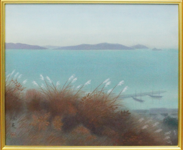 ⓹東山魁夷「黎明」 日本画　４３.５×５１.２ｃｍ、東山すみ鑑定證