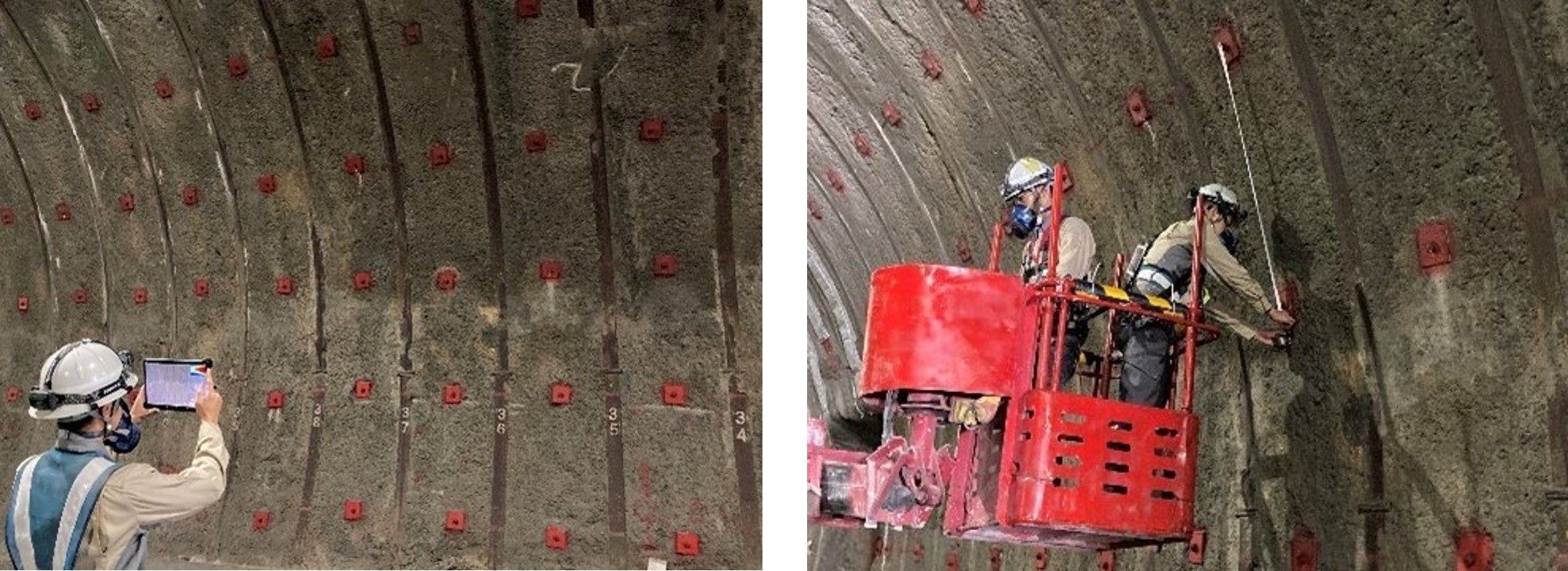 【システムを用いた計測作業（左）と従来の計測作業（右）】