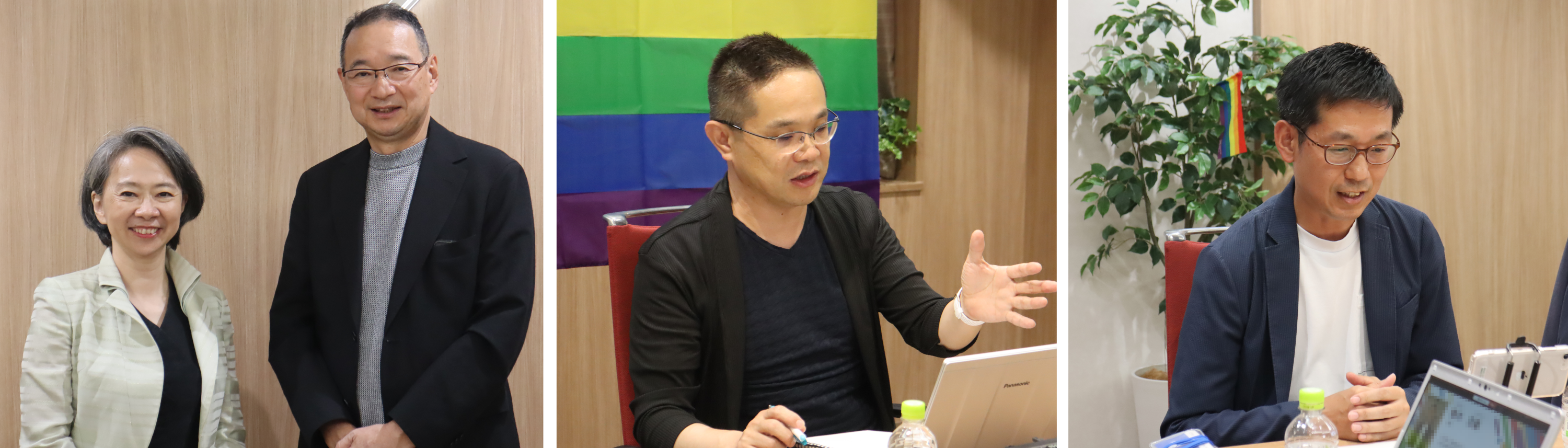 （左から）講演者の篠田 真貴子氏と山本社長、講演する屋成 和昭氏、鈴木 茂義氏