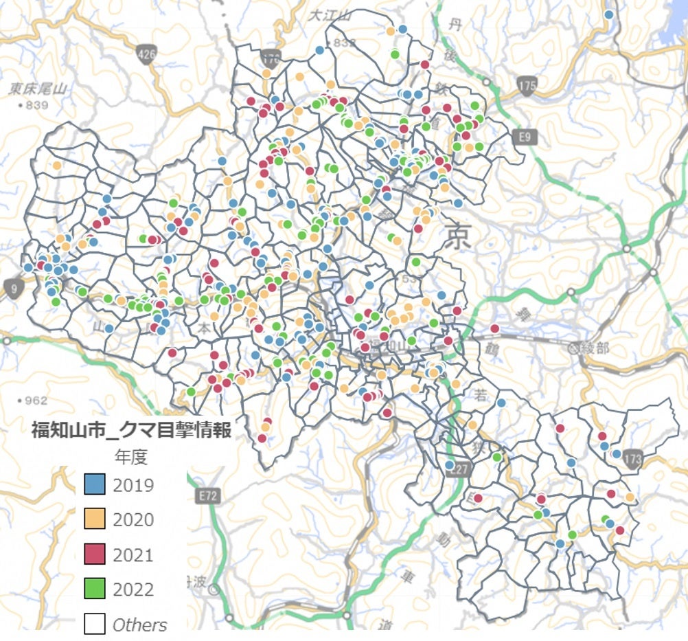 クマの目撃情報位置図