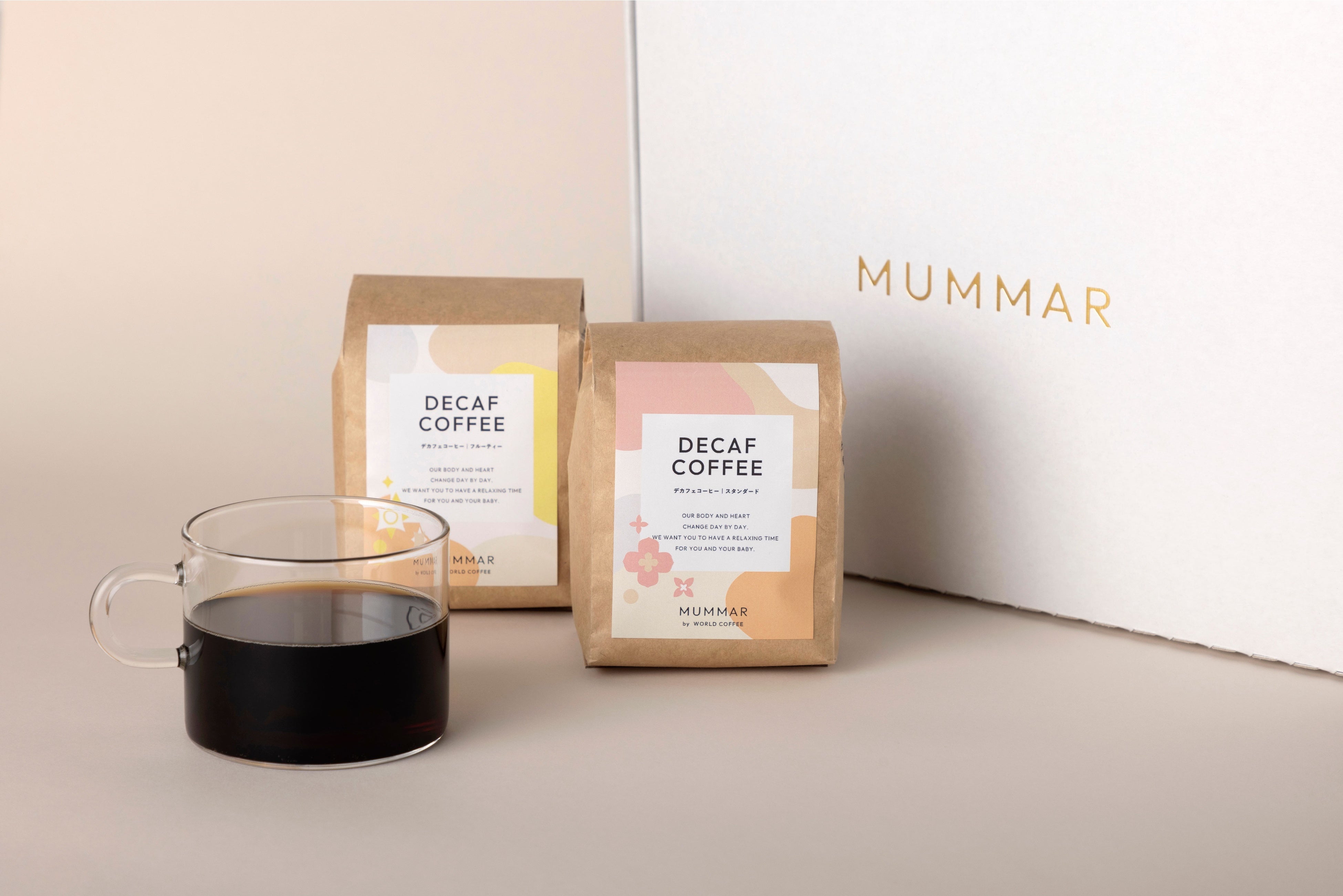 MUMMARオリジナルのデカフェコーヒーとルイボスティー