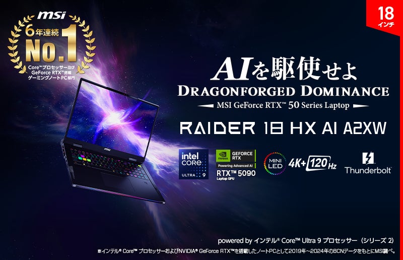 MSIが2025年のトレンドとして注目する「18インチゲーミングノートPC MSIが2025年のトレンドとして注目する「18インチゲーミングノートPC