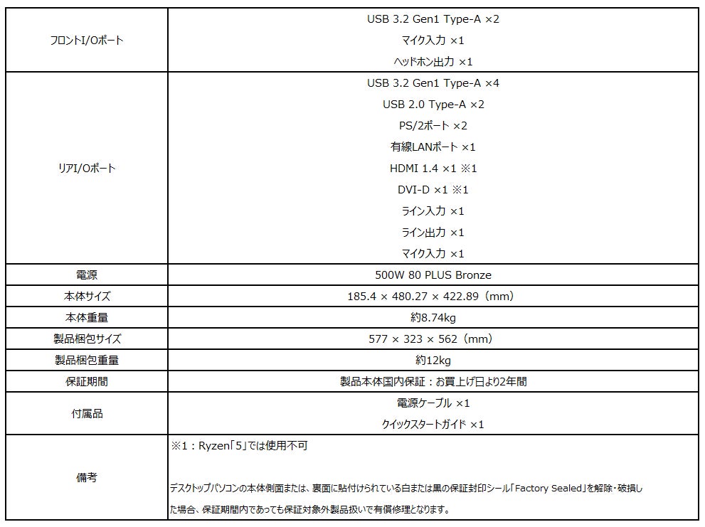 コストパフォーマンスに優れたゲーミングデスクトップPC AMD Ryzen™ 5