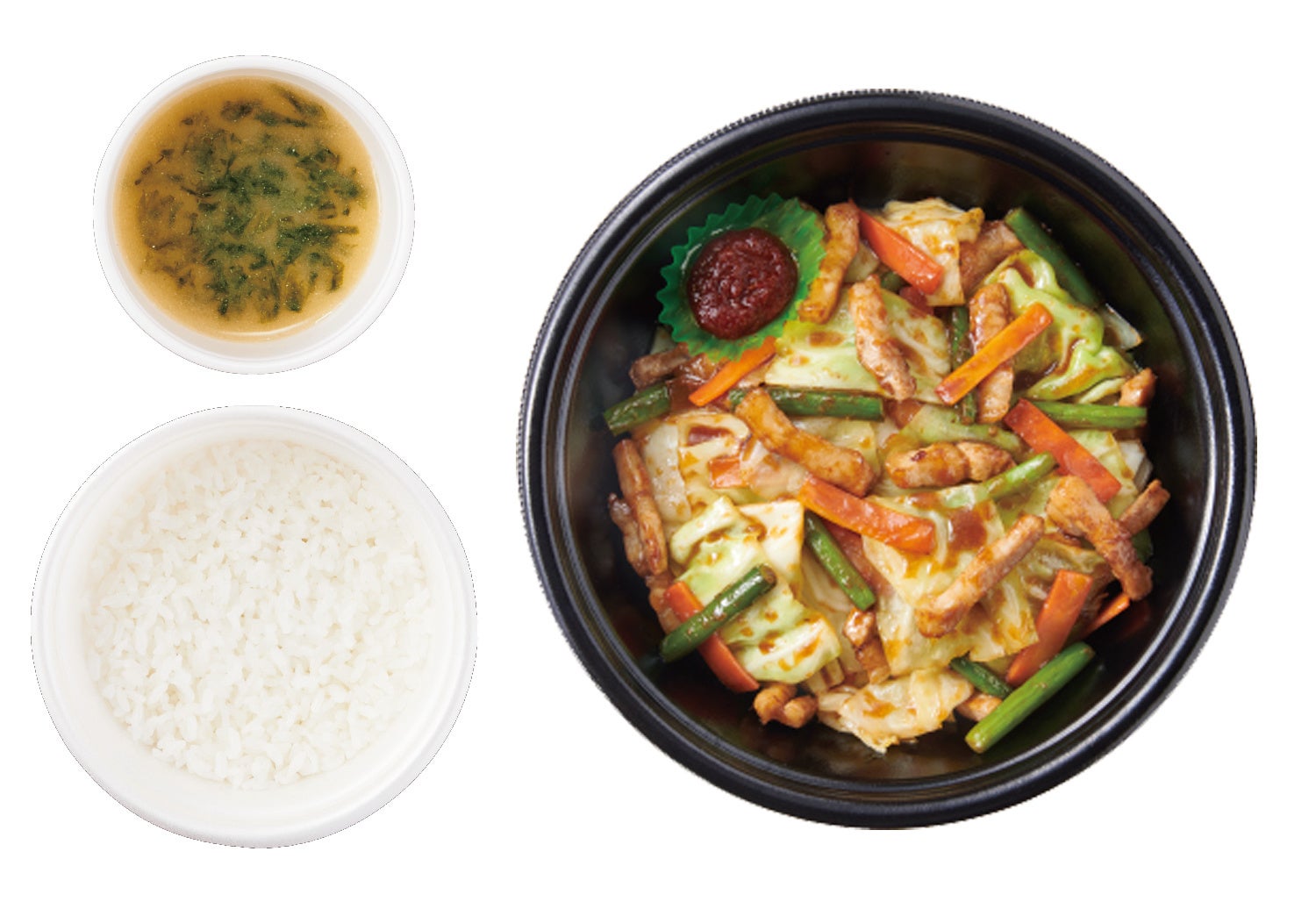 [テイクアウト]  ～ガツンとニンニク～ やみつき豚キャベ ごはん・あおさのみそ汁付 790円