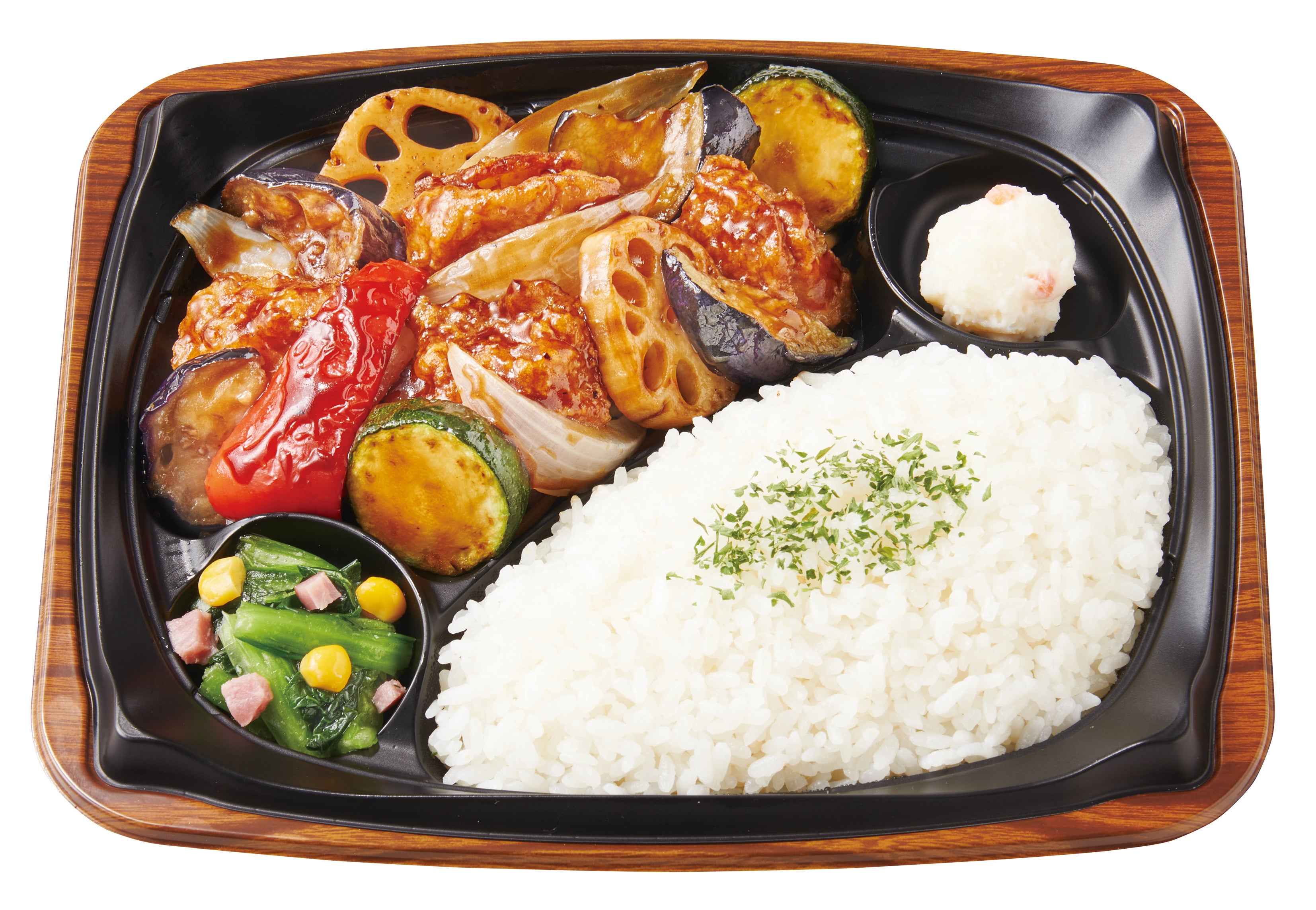 ～3分の1日分の野菜が摂れる～ 彩野菜と鶏肉の黒酢あんプレート　630円