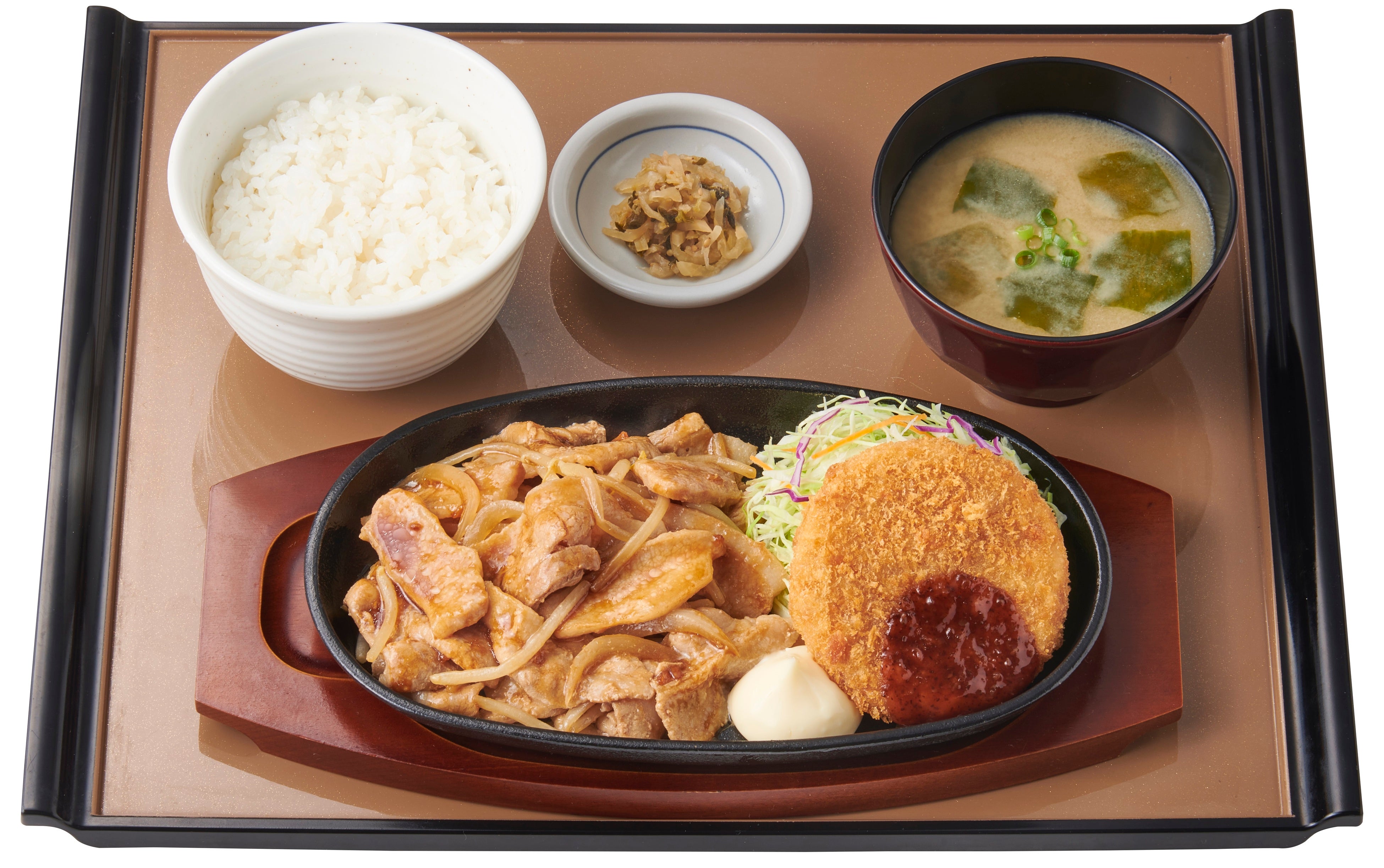 【ハムカツ付】豚トロと豚バラのしょうが焼定　 990円