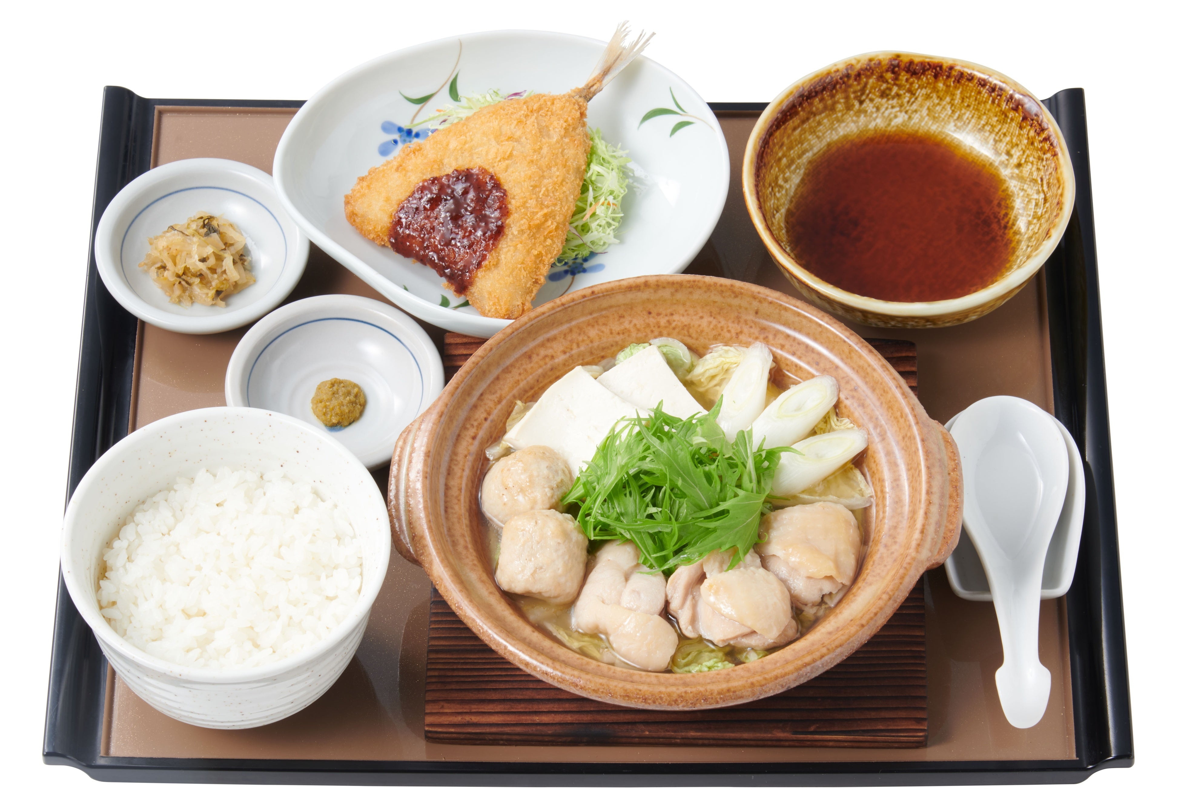 【アジフライ付】 鶏の水炊き定食930円 　(小鉢なし) 鶏の水炊き定食820円