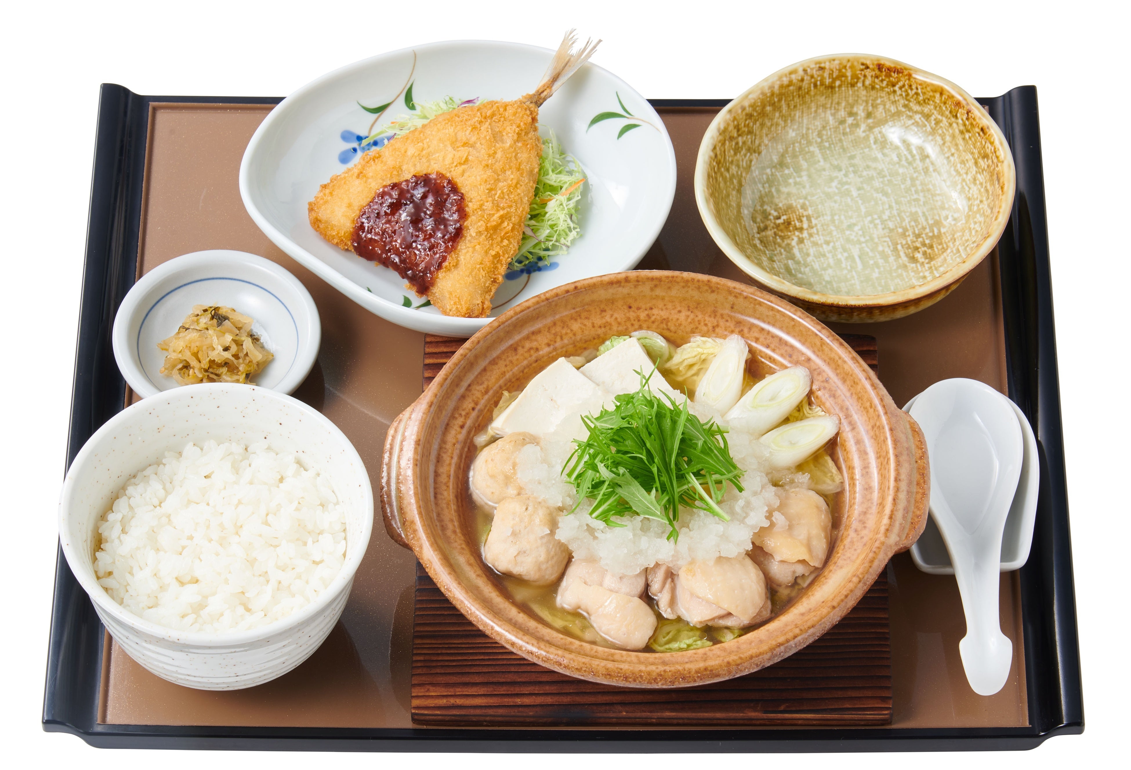 【アジフライ付】 たっぷりおろしの鶏みぞれ鍋定食990円 　(小鉢なし) たっぷりおろしの鶏みぞれ鍋定食880円