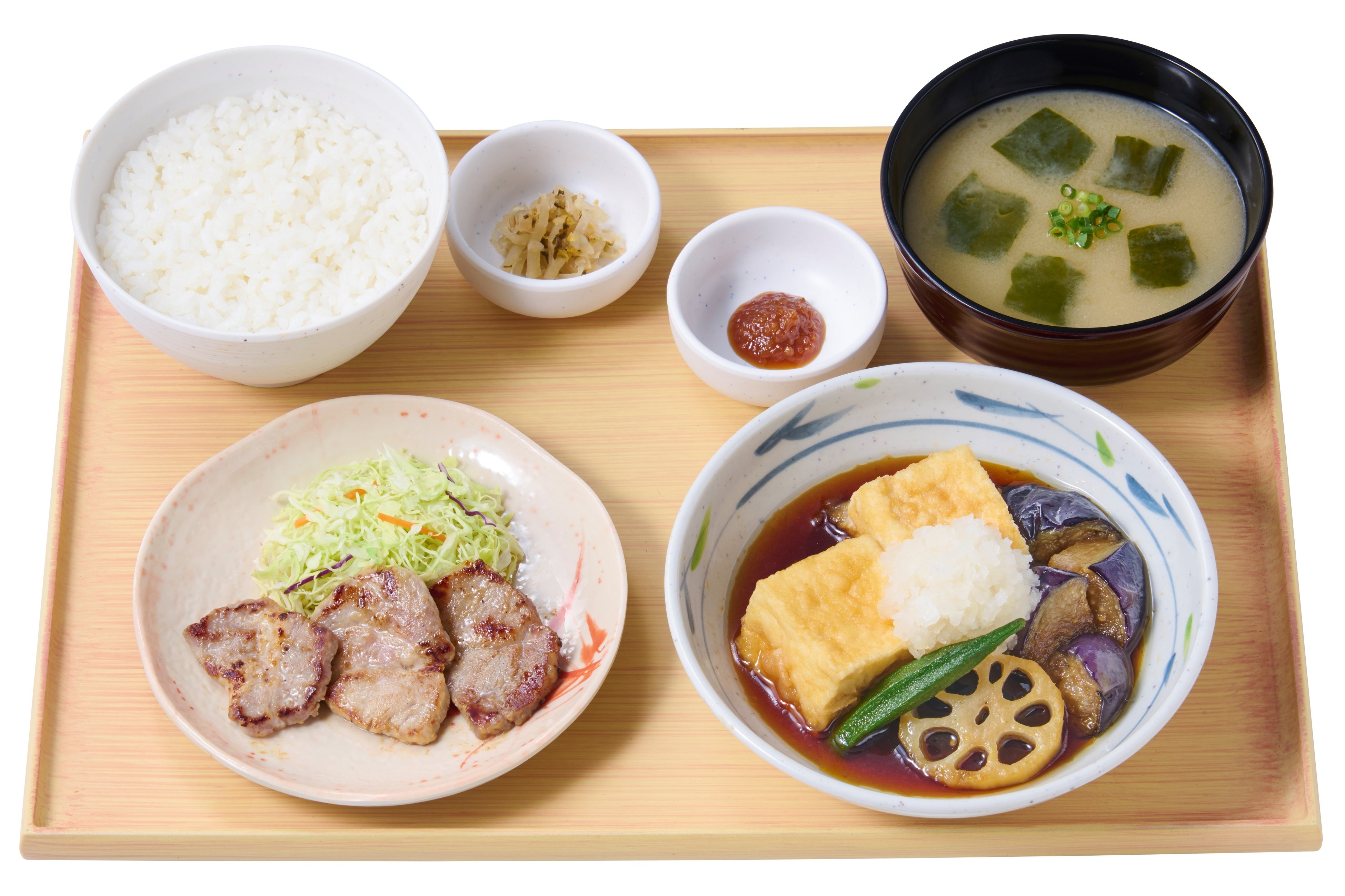 【お肉 3 枚盛】三元豚肩ロースの西京焼定食(揚げ出し豆腐付)　950 円