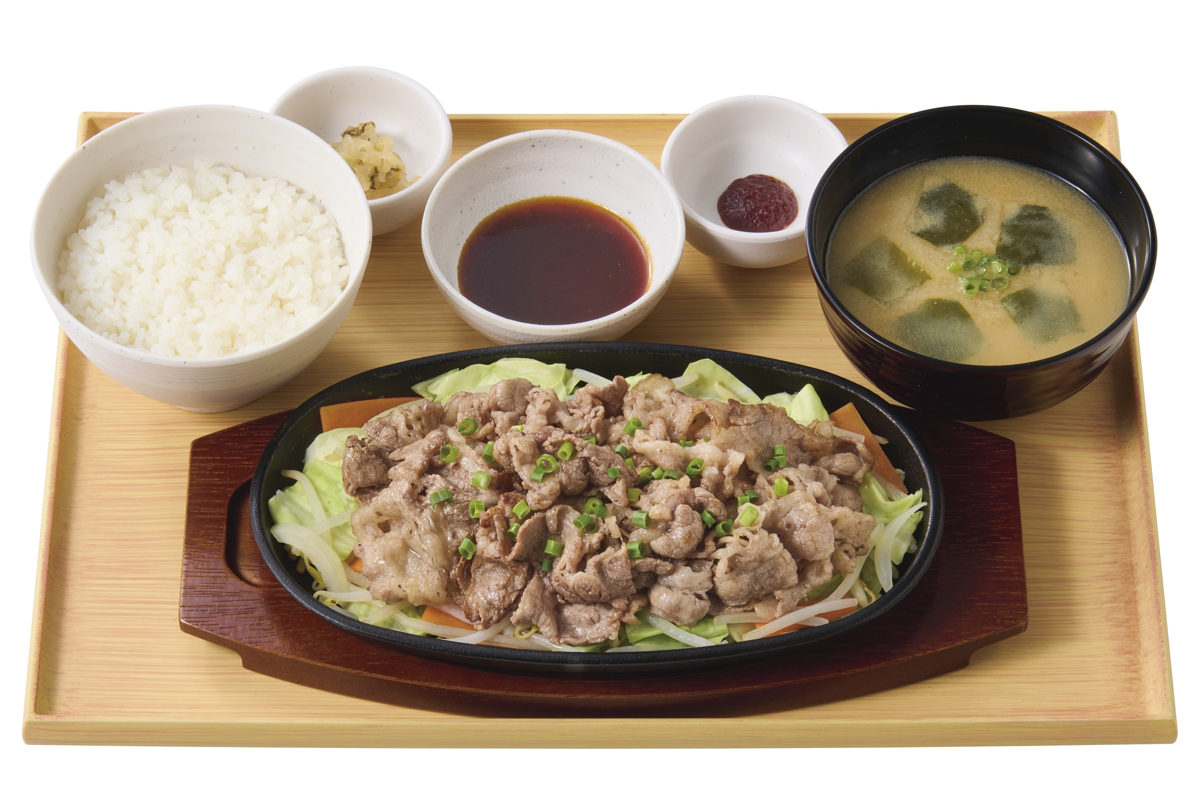 【お肉 1.5 倍】牛焼きしゃぶとたっぷり野菜の定食(焼肉のたれ・辛子味噌) 1,290円