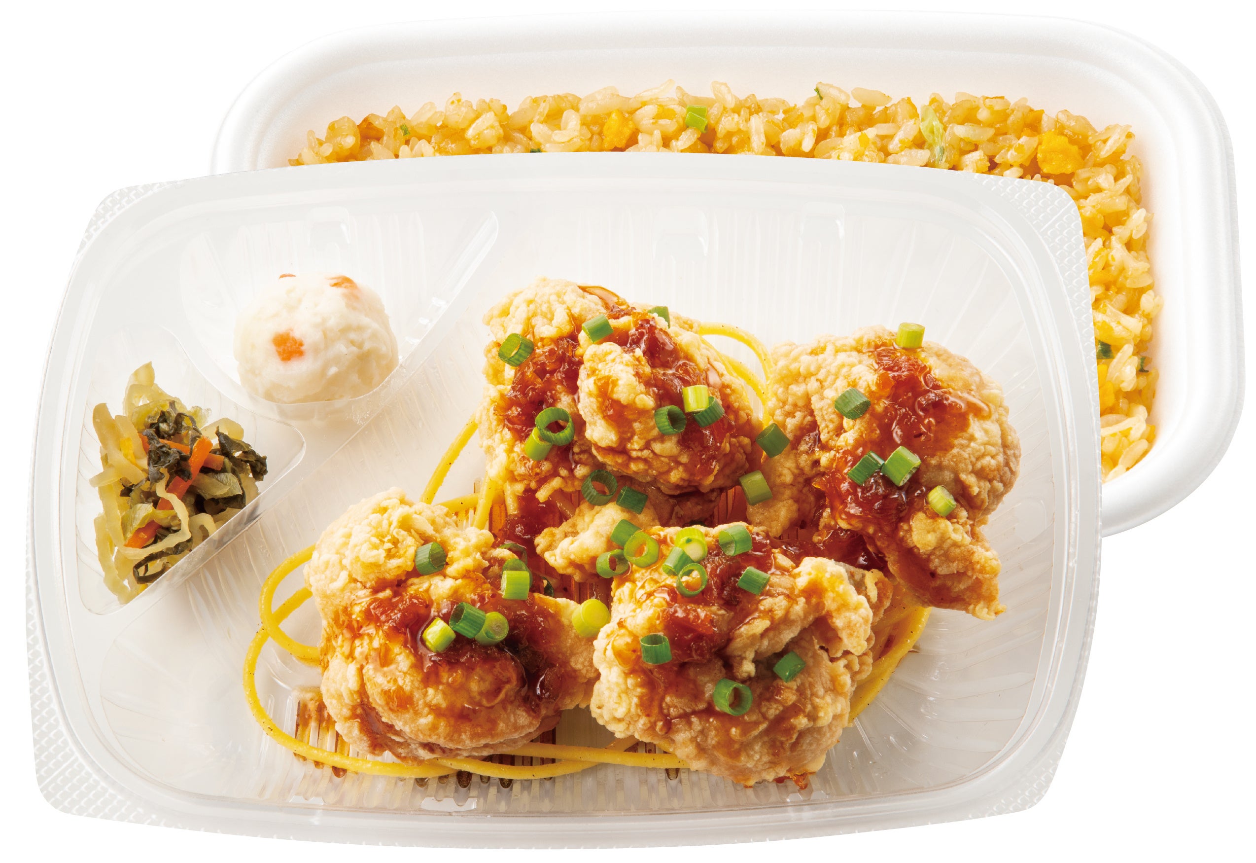 絶品旨ダレ！ 4コ入り油淋鶏＆炒飯弁当 820円