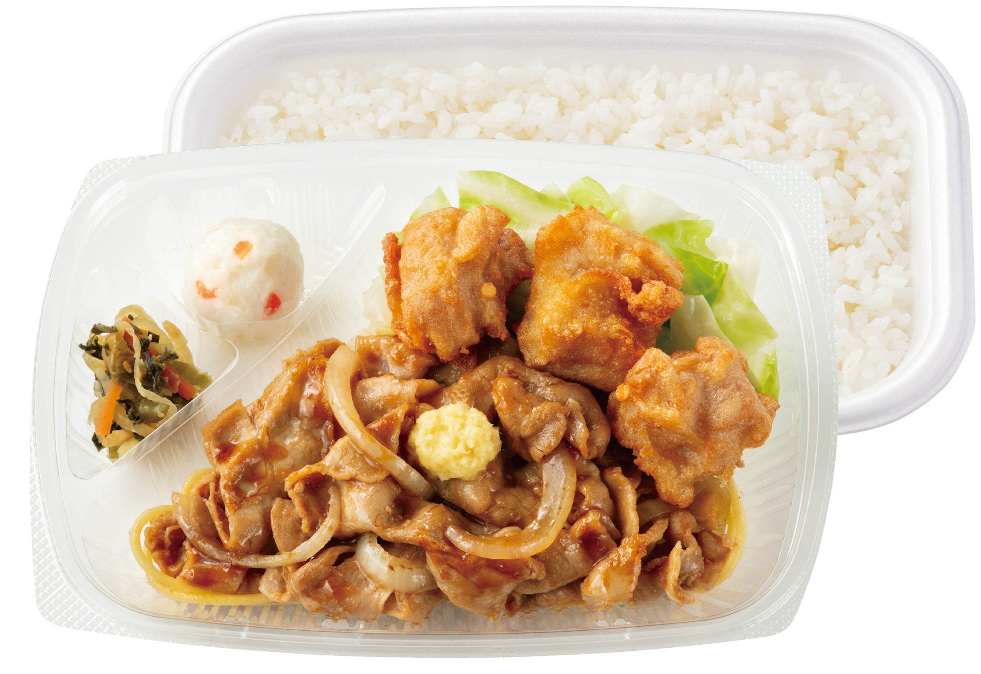 よくばりコンビ 新・しょうが焼き&から揚弁当 820円